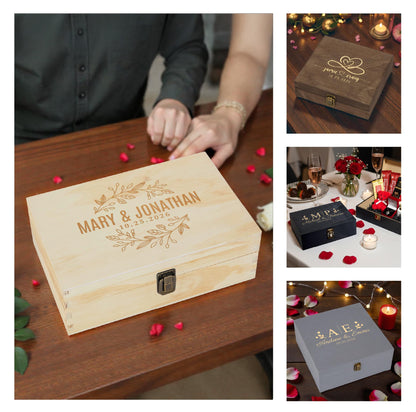 Personalized Wooden Keepsake Box, Custom Engraved Memory Box with Lid