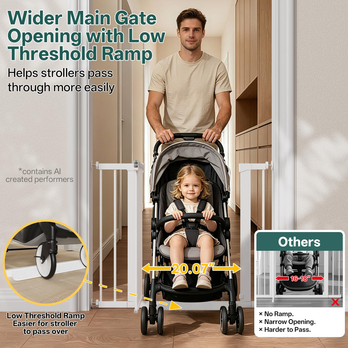 InnoTruth 27-36.6 in Wide Baby Gate for Stairs and Doorways, Black