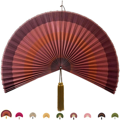ChumDecor Bamboo Fan Wall Decor, Japanese Wall Fan, Red Brown 40 in