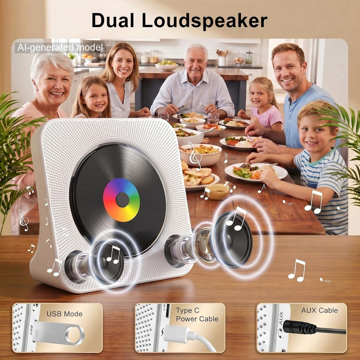 Gueray CD Player Portable Bluetooth Desktop CD Player for Home (Black)