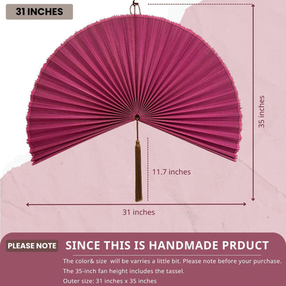 ChumDecor Bamboo Fan Wall Decor, Japanese Wall Fan, Red Brown 40 in