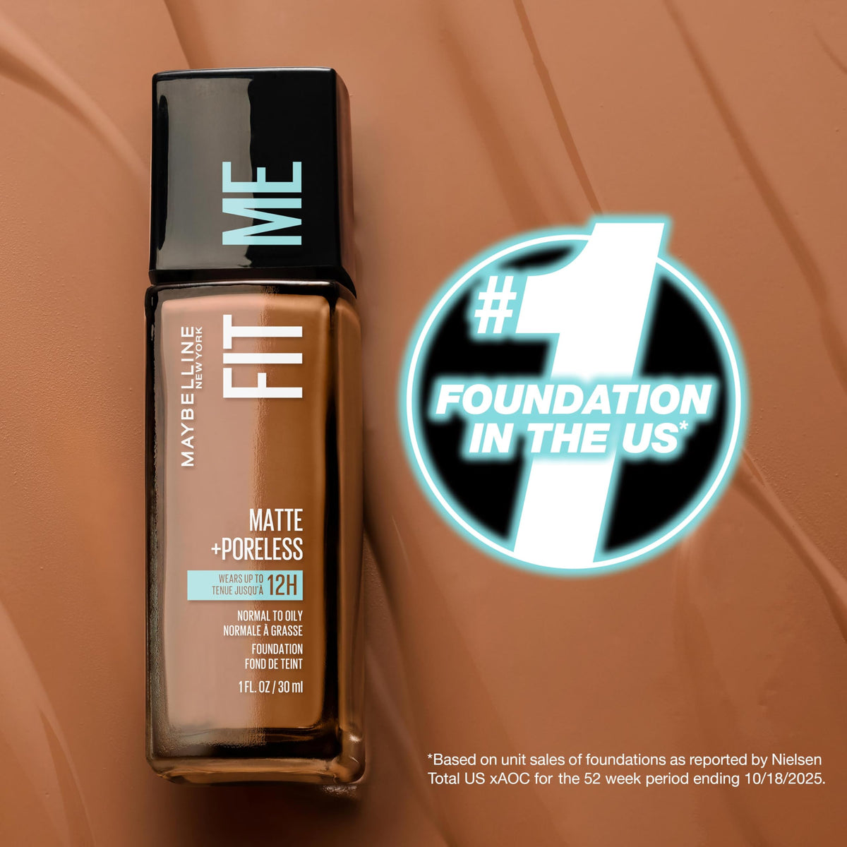 Maybelline Fit Me Matte + Poreless Liquid Oil-Free Foundation Makeup, Sun Beige, 1 Count (Packaging May Vary)