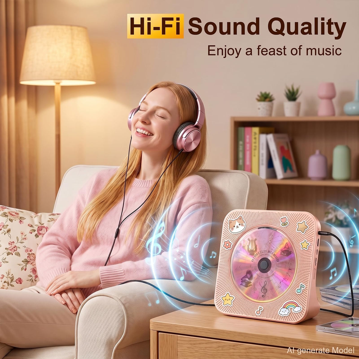 Gueray CD Player Portable Bluetooth Desktop CD Player for Home (Black)