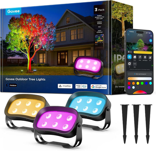 Govee Outdoor Tree Lights 3-Pack, RGBWIC LED Landscape Lighting