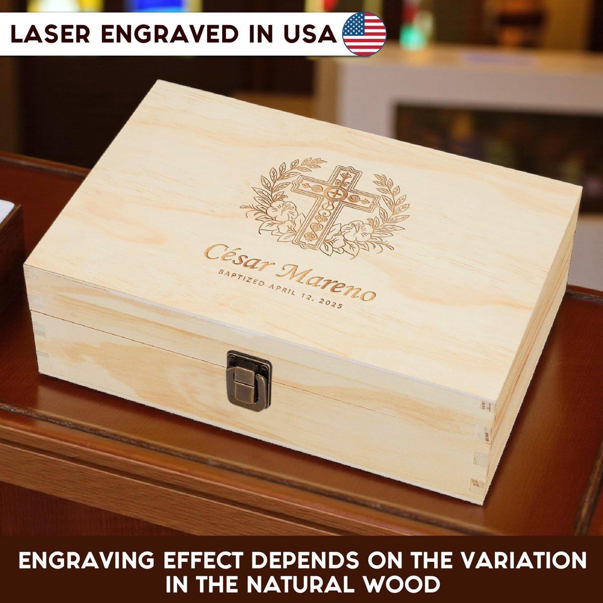 Personalized Wooden Keepsake Box, Custom Engraved Memory Box with Lid