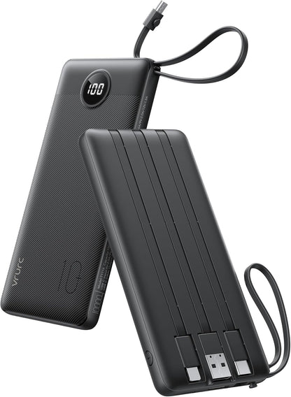 VRURC Portable Charger, Built in 4 Cables & Lanyard Power Bank 10000mAh