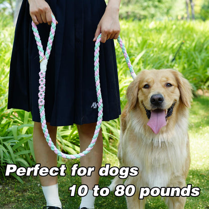 5FT Braided Cotton Rope Leash for Small, Medium and Large Dogs, Red & White Twist
