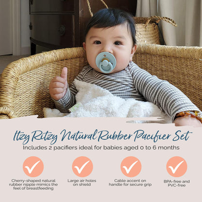 Itzy Ritzy Natural Rubber Pacifiers for 0–6 Mos, Set of 2, Blossom/Rosewood