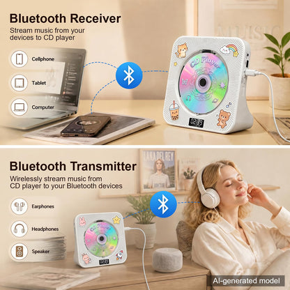 Gueray CD Player Portable Bluetooth Desktop CD Player for Home (Black)