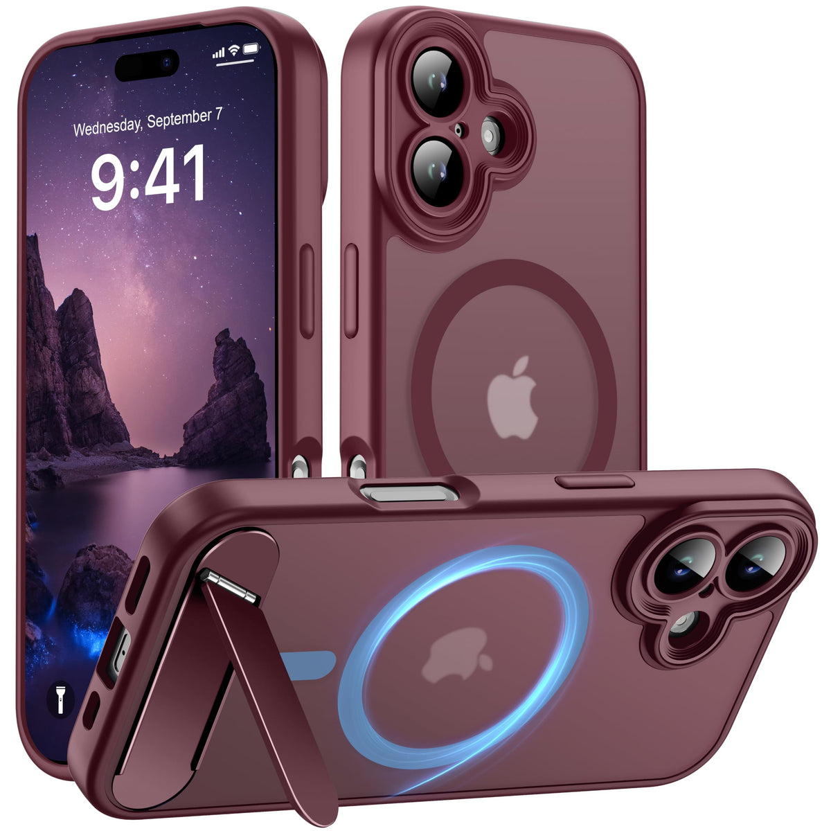 Magnetic Compatible with iPhone 16 Case, [Built-in Kickstand][Full Camera Protection][Compatible with MagSafe][Anti-Fingerprint] Shockproof Phone Case for iPhone 16 6.1",Brown