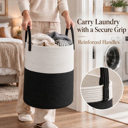 JMvicyroam 80L Nursery Hamper, Cotton Rope Laundry Basket, Brown&Black