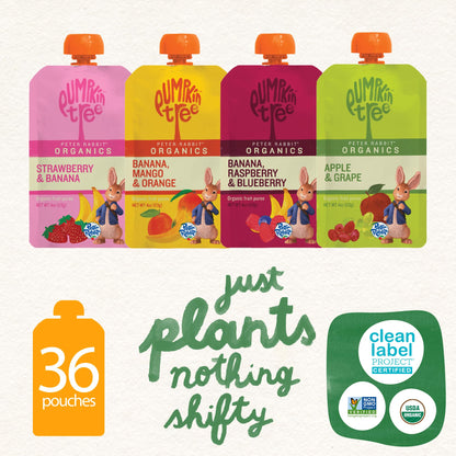Pumpkin Tree Peter Rabbit Organics, Banana, Mango, and Kale, 4 Squeeze Pouch, Mango, Broccoli & Kale, 4.4 Ounce (Pack of 10)