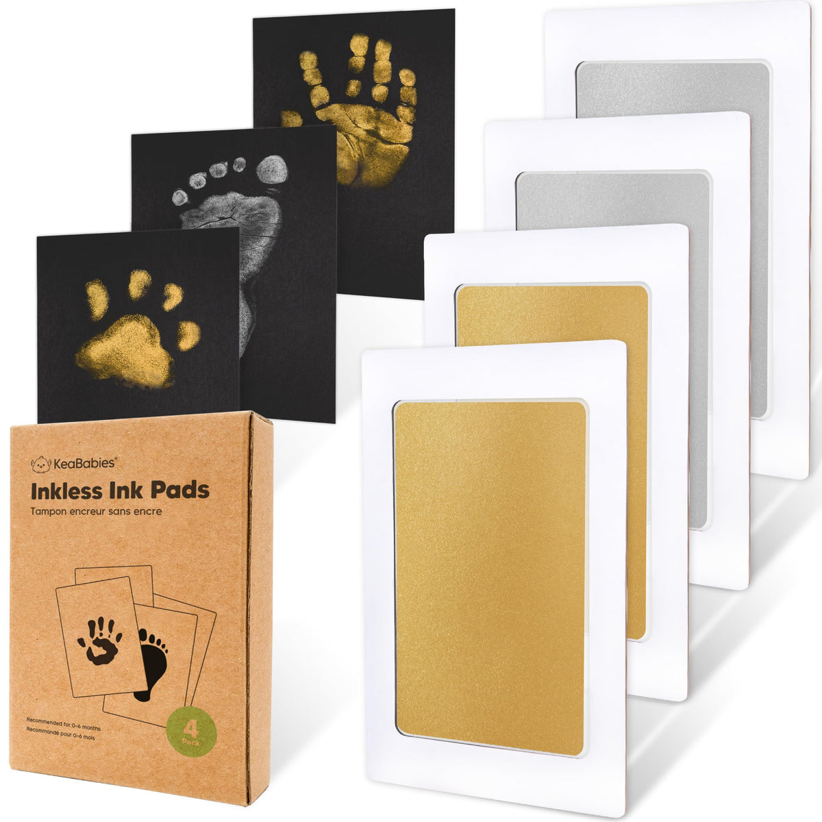 4pk Inkless Baby Hand and Footprint Kit, Mess Free Ink Pads (Jet Black, R)