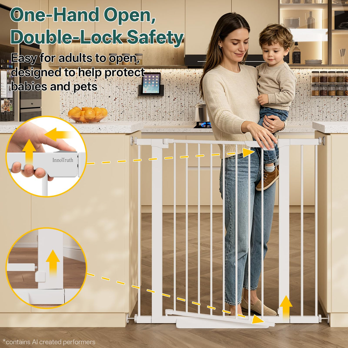 InnoTruth 27-36.6 in Wide Baby Gate for Stairs and Doorways, Black