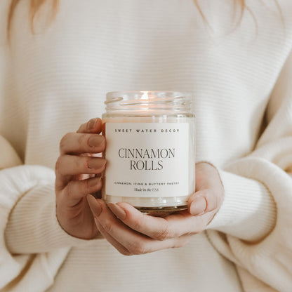 Sweet Water Decor Cinnamon Roll Candle, 9oz Clear Jar, Fall Scent