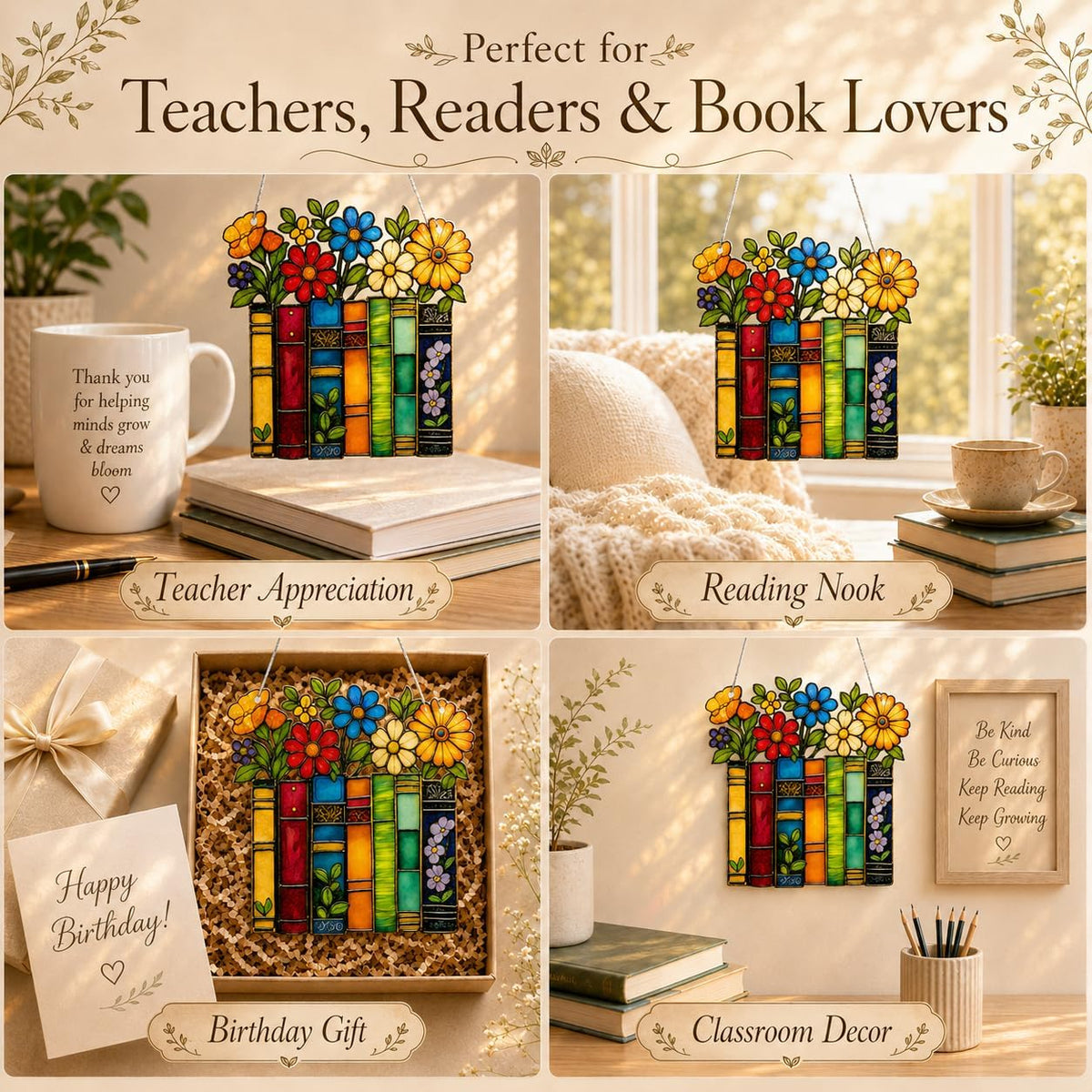 Book Lovers Gifts Book Ornament, Teacher Gifts for Women, Librarian, Reader