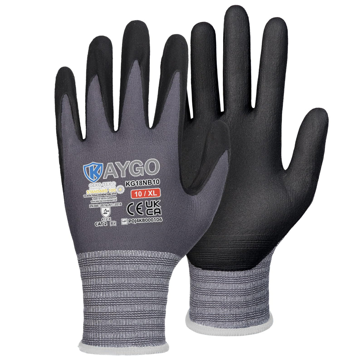 KAYGO Safety Work Gloves MicroFoam Nitrile Coated 12 Pairs, KG18NH