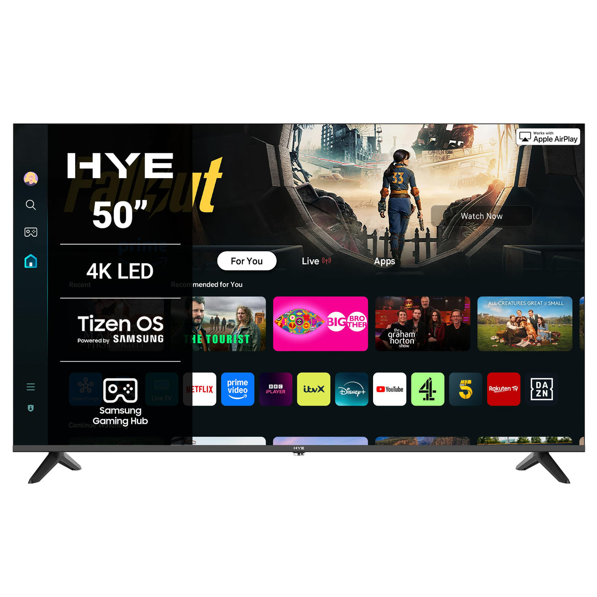 HYE 43" LED Smart TV - 4K Ultra HD, Samsung Tizen OS & Gaming Hub, Black