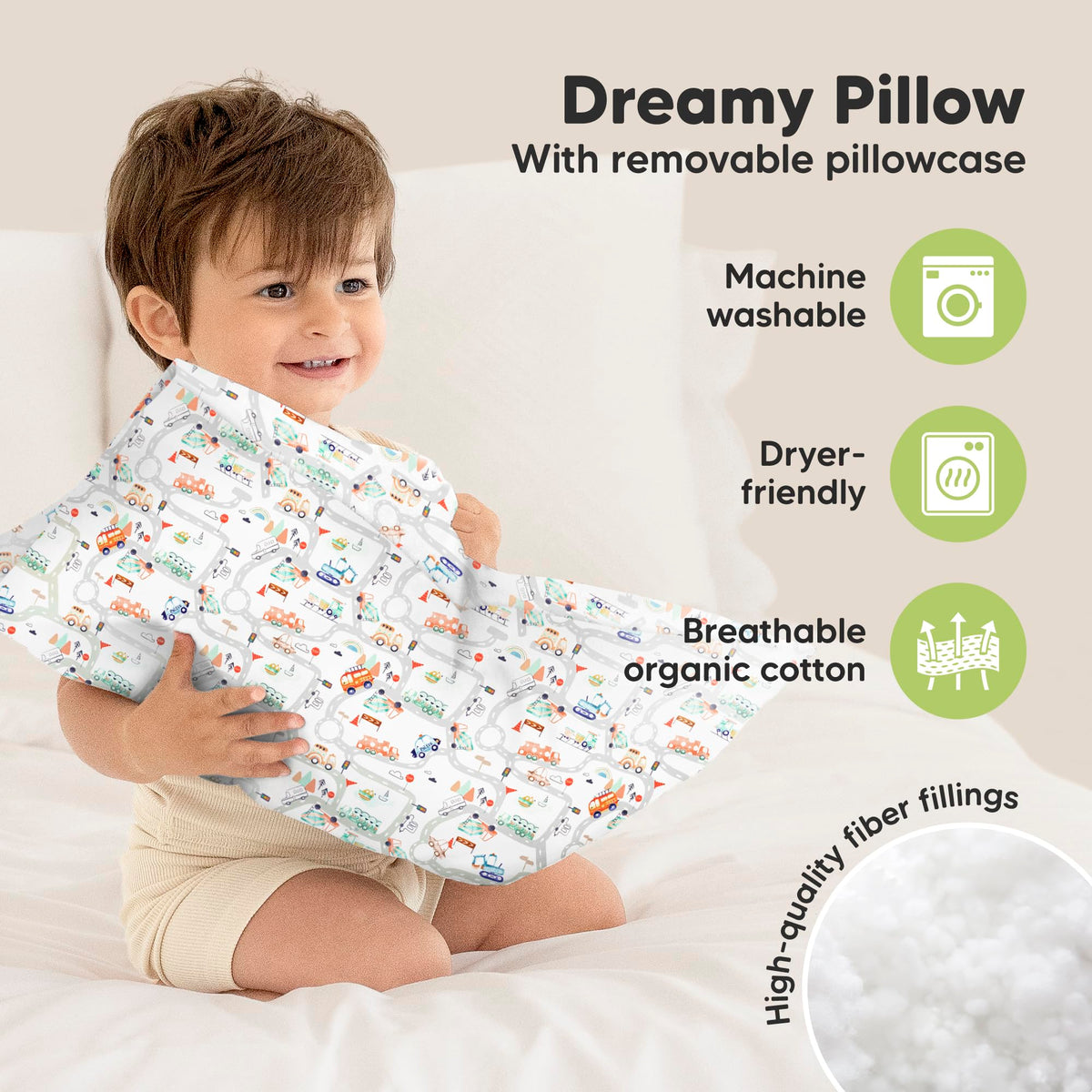 Toddler Pillow with Pillowcase 13x18 My Little Dreamy Pillow(Jolly Rainbow)
