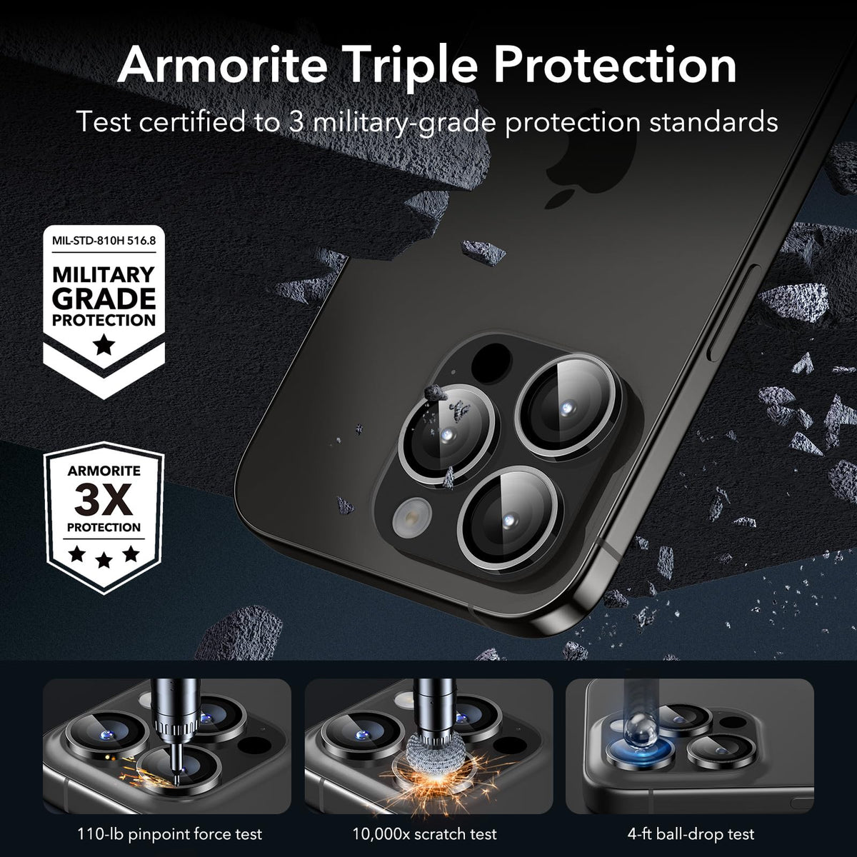 ESR for iPhone 17 Pro Max/17 Pro Camera Lens Protector, 1 Pack, Black