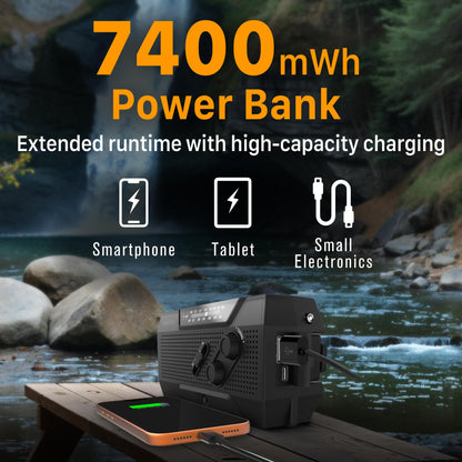 FosPower NOAA Emergency Weather Radio D8 37000mWh Portable Power Bank, AM/FM, USB/Solar/Hand Crank Charging, SOS Alarm & Flashlight for Indoor/Outdoor Emergency - Orange