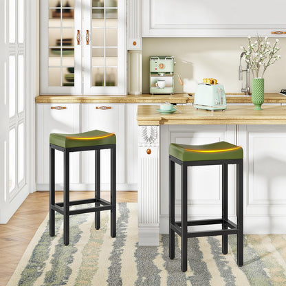HOOBRO Bar Stools, Set of 2 Bar Chairs, Counter Height Stools, Saddle Barstools with Curved Surface, 24.8 Inches, 2.4" Thick Upholstery, for Kitchen, Dining Room, Cafe Black BB10BY01