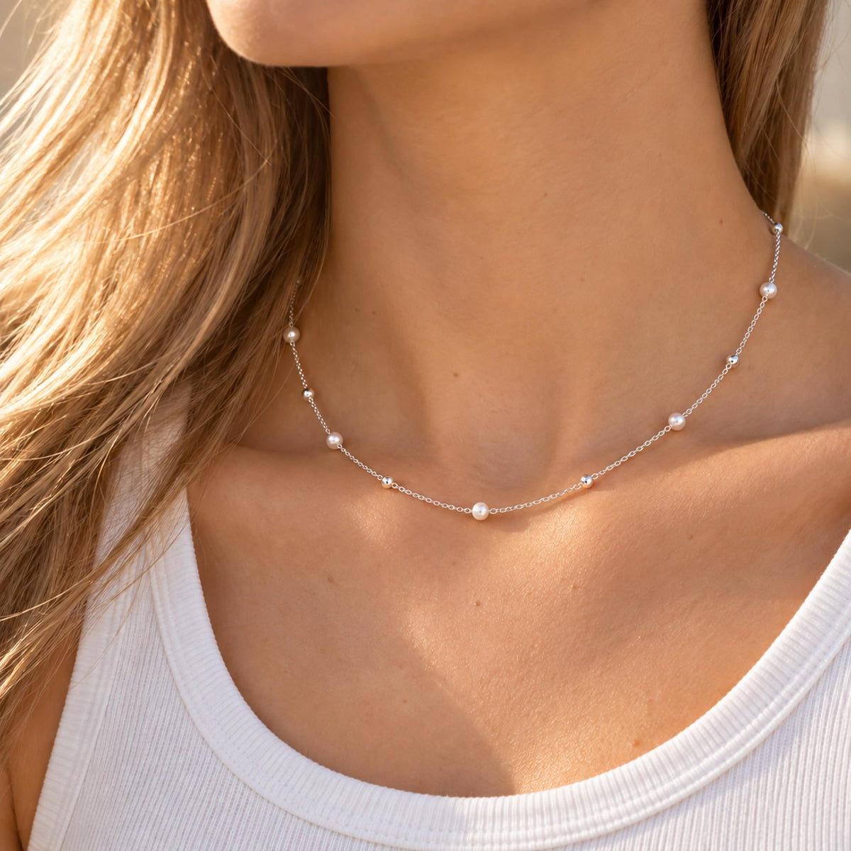 SmileBelle Pearl Necklaces for Women, 18K Gold Choker