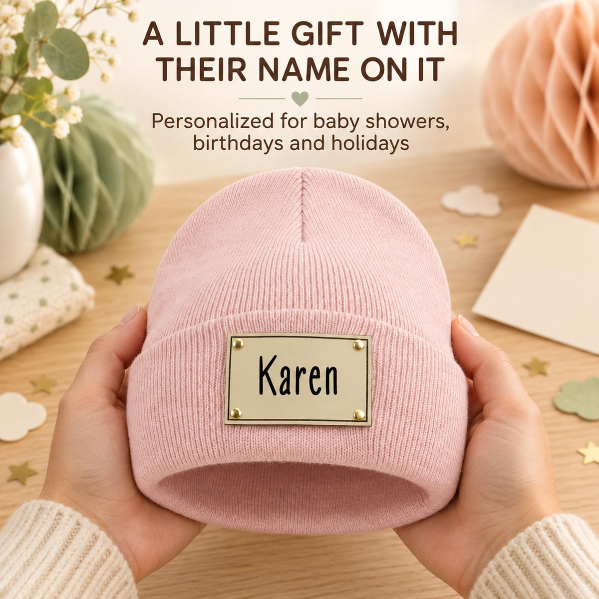 EDSG Personalized Baby Beanie Hat, Custom Winter Knit Name Hat for Newborn Infant Adult