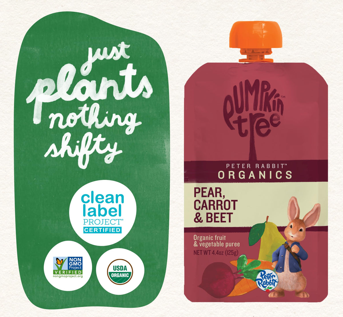 Pumpkin Tree Peter Rabbit Organics, Banana, Mango, and Kale, 4 Squeeze Pouch, Mango, Broccoli & Kale, 4.4 Ounce (Pack of 10)