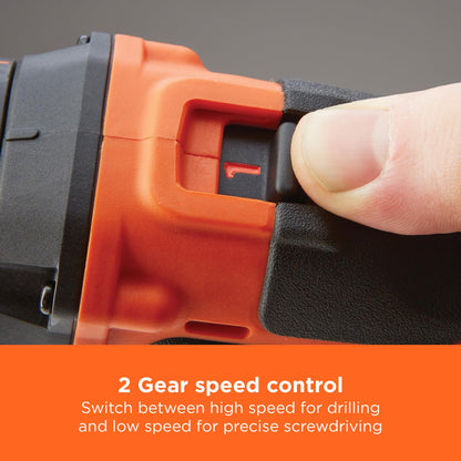 BLACK+DECKER 18 V Cordless 2-Gear Combi Drill with Kitbox and 2X 1.5 Ah Lithium Ion Batteries