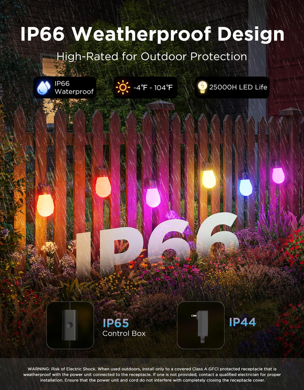 Govee S14 Bulb Outdoor String Lights 2, 96ft RGBICWW, 30 LED Bulbs, IP66