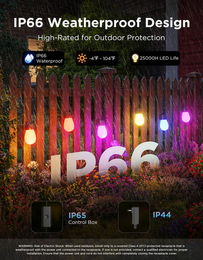Govee S14 Bulb Outdoor String Lights 2, 96ft RGBICWW, 30 LED Bulbs, IP66
