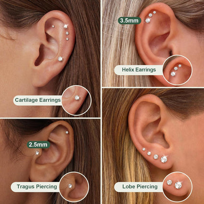 Flat Back Stud Earrings for Women Men 20G Hypoallergenic Surgical Steel Set