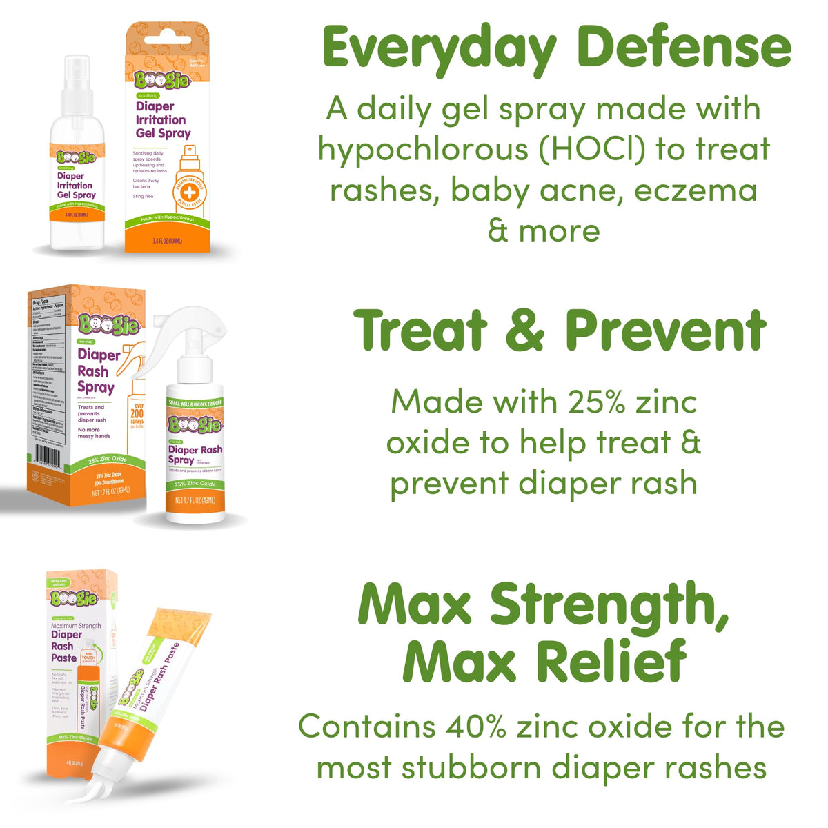 Boogie Diaper Rash Relief Bundle, No-Rub Spray & Maximum Strength Paste