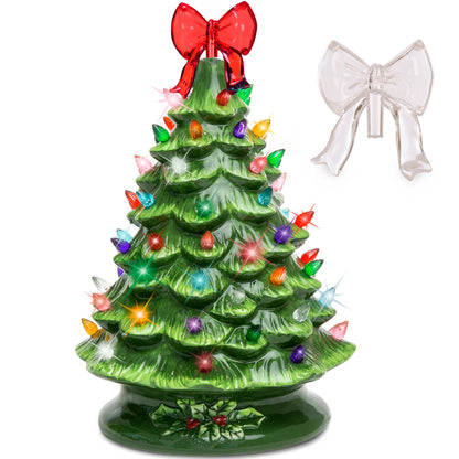 Best Choice Products 15in Ceramic Christmas Tree, Pre-lit Hand-Painted Tabletop Holiday Tree, Star Topper, 64 Lights - Green w/Multicolored Bulbs