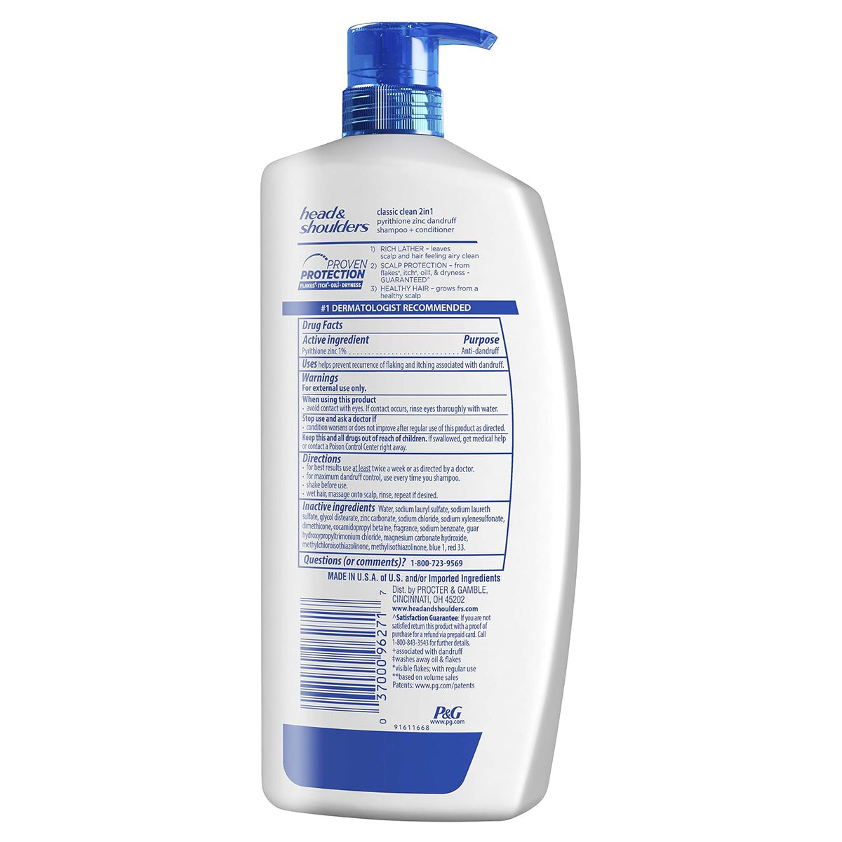 Head and Shoulders Classic Clean Anti-Dandruff 2 in 1 Paraben Free Shampoo and Conditioner, 32.1 fl oz