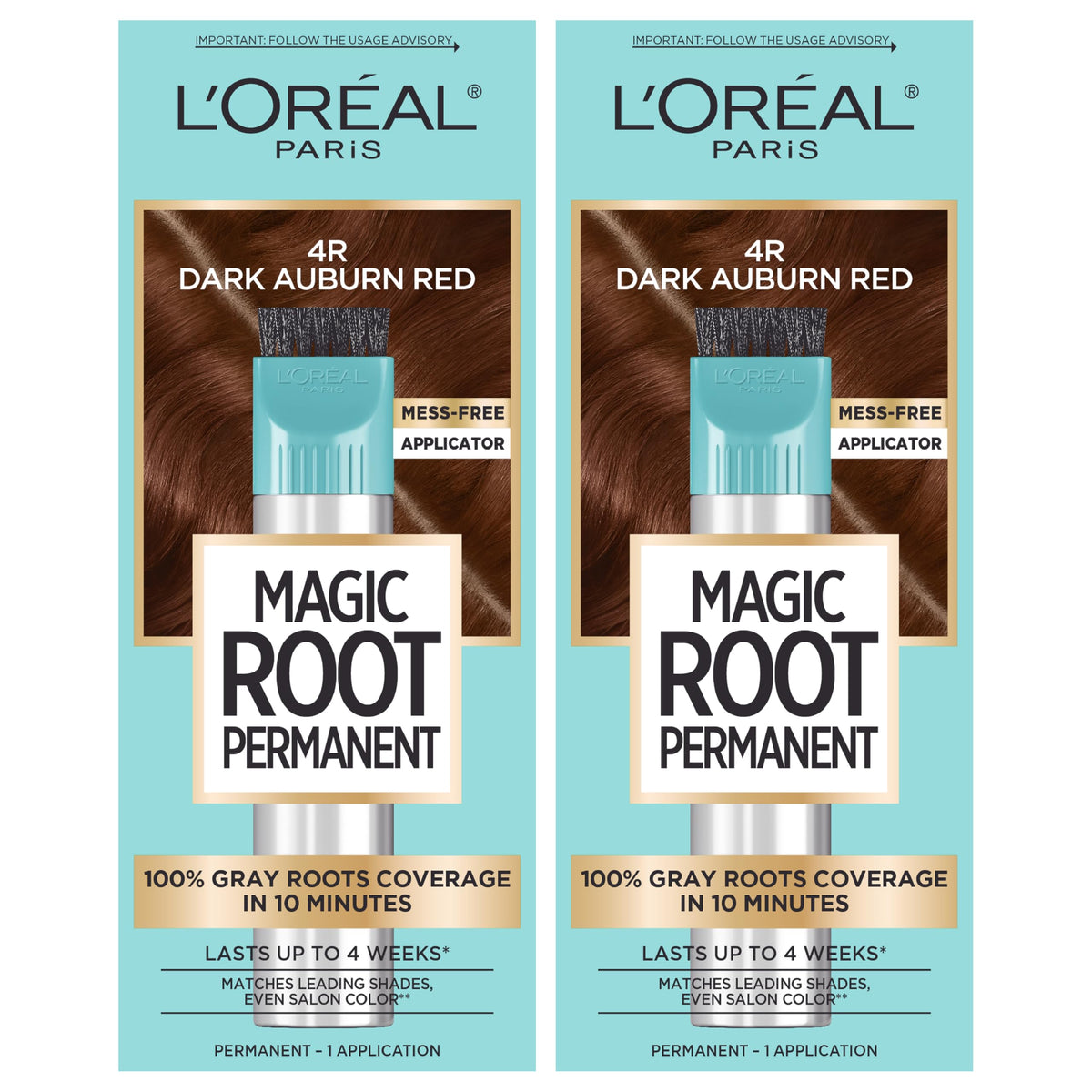L'Oreal Paris Magic Root Permanent Hair Color Kit, 100% Gray Hair Coverage In Just 10 Minutes, Precision Brush Applicator for Seamless Application, 4 Dark Brown (1 Count)