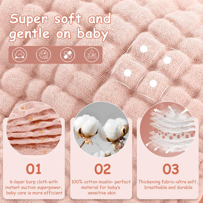 Looxii Muslin Baby Burp Cloths, Absorbent Brup Rags 6 Pack Set for Baby