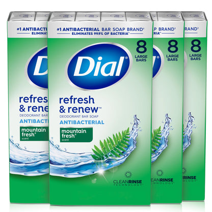Dial Antibacterial Bar Soap, Calm & Soothe Lavender & Jasmine Deodorant Bar, 4oz (8 Bars) (Pack of 4)