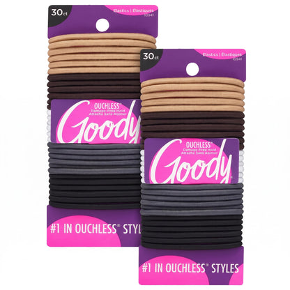 Goody Ouchless Elastic Hair Ties, 30 Ct, Black, 4MM Rubber Bands, Pain-Free