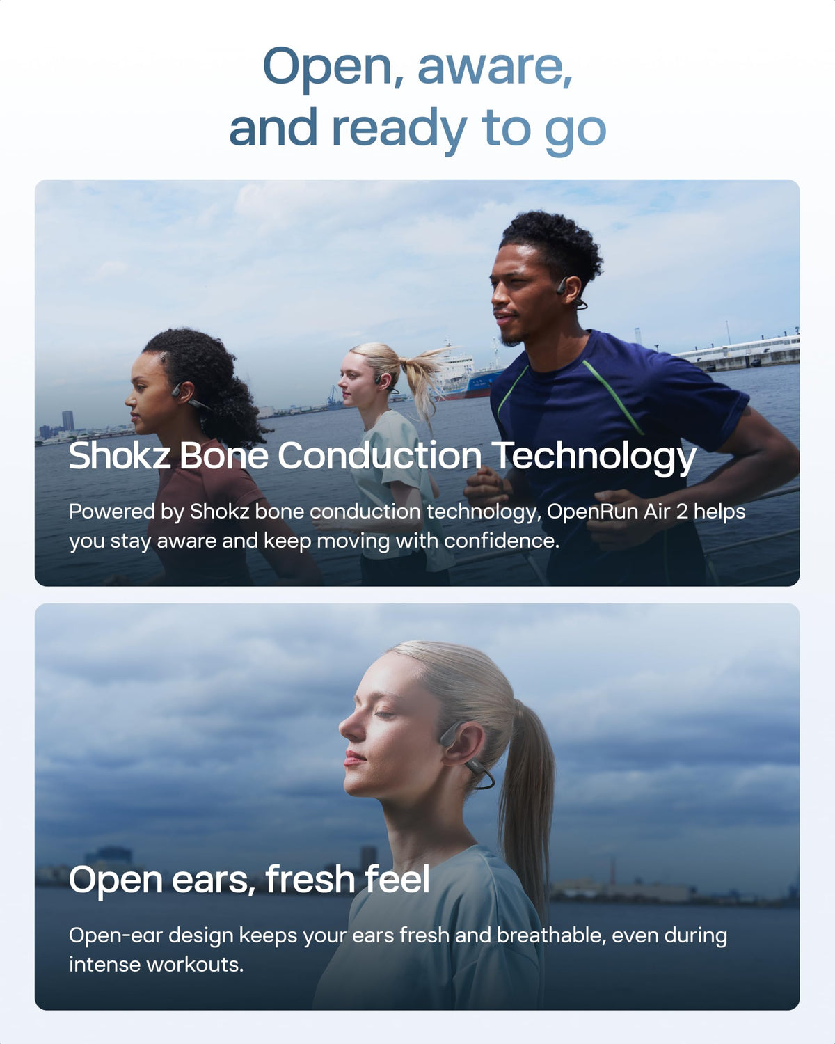 SHOKZ OpenRun Air 2 Bone Conduction Open-Ear Bluetooth Headphones，Black