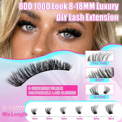 Lash Clusters Wispy 60D Eyelash Clusters 10-18mm Fluff Cluster Eyelash Extensions D Curl No Plastic Feel Individual Lashes Extension 240 Pcs Versatile False Eyelashes Clusters
