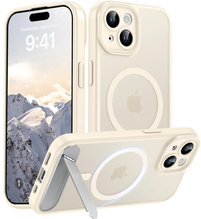 Magnetic Compatible with iPhone 16 Case, [Built-in Kickstand][Full Camera Protection][Compatible with MagSafe][Anti-Fingerprint] Shockproof Phone Case for iPhone 16 6.1",Brown