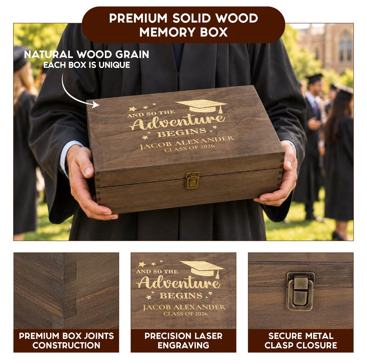 Personalized Wooden Keepsake Box, Custom Engraved Memory Box with Lid