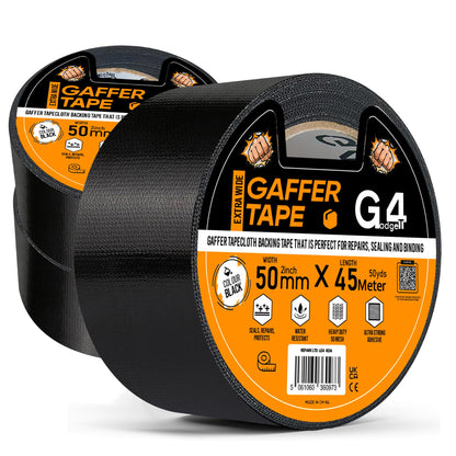 G4GADGET Gaffer Tape Black - 48mm x 45m (1 Roll) - Heavy Duty Duct Tape, Waterproof Adhesive Cloth Tape, Tear-Resistant and Multi-Purpose for Indoor Outdoor Use