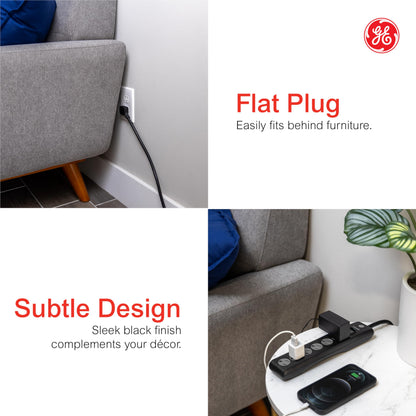 GE Surge Protector Power Strip, 2 Pack, 6 Ft Extension Cord