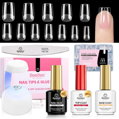 Beetles Soft Gel Nail Kit Almond Short 288pcs 12 Sizes Nail Tips with Glue