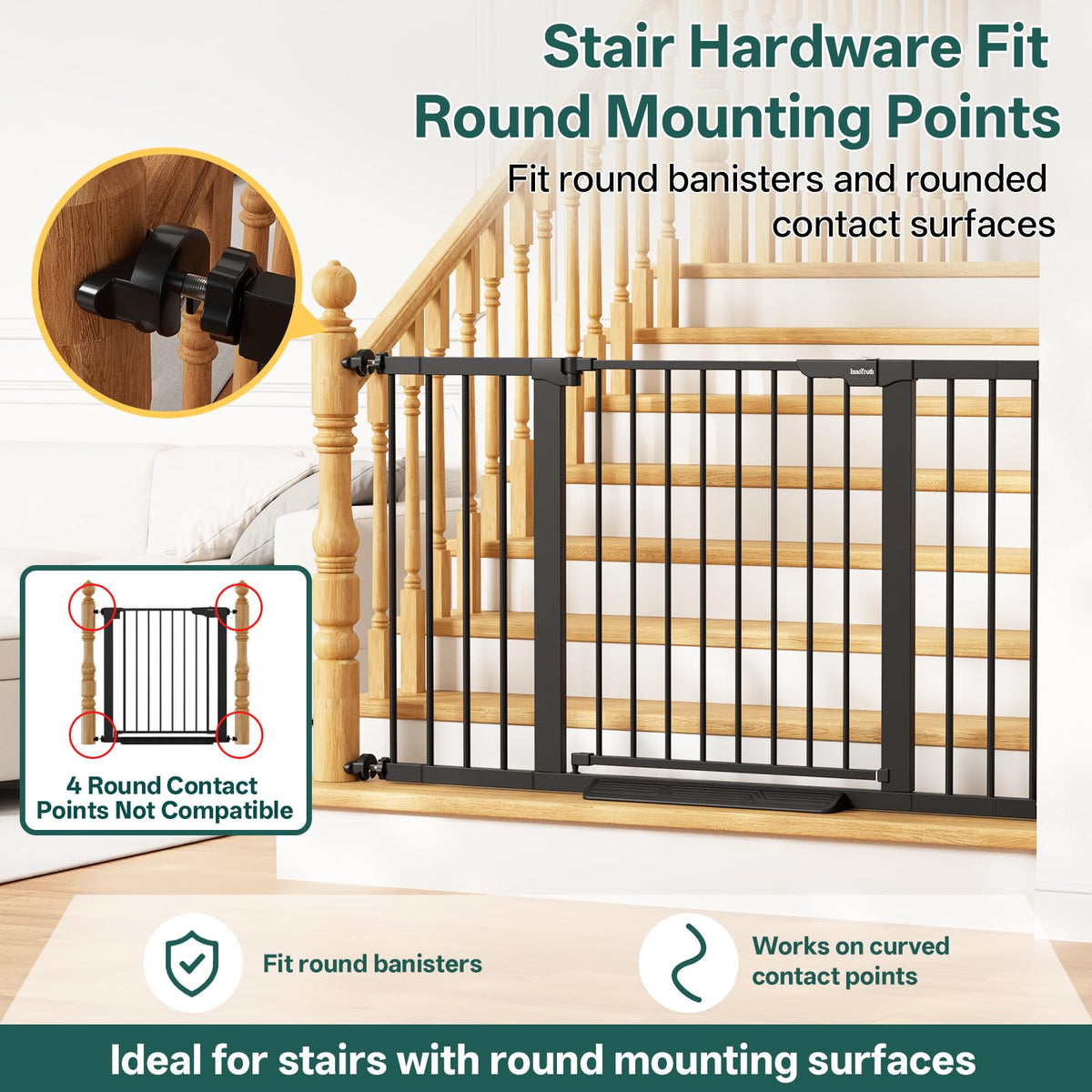 InnoTruth 27-36.6 in Wide Baby Gate for Stairs and Doorways, Black