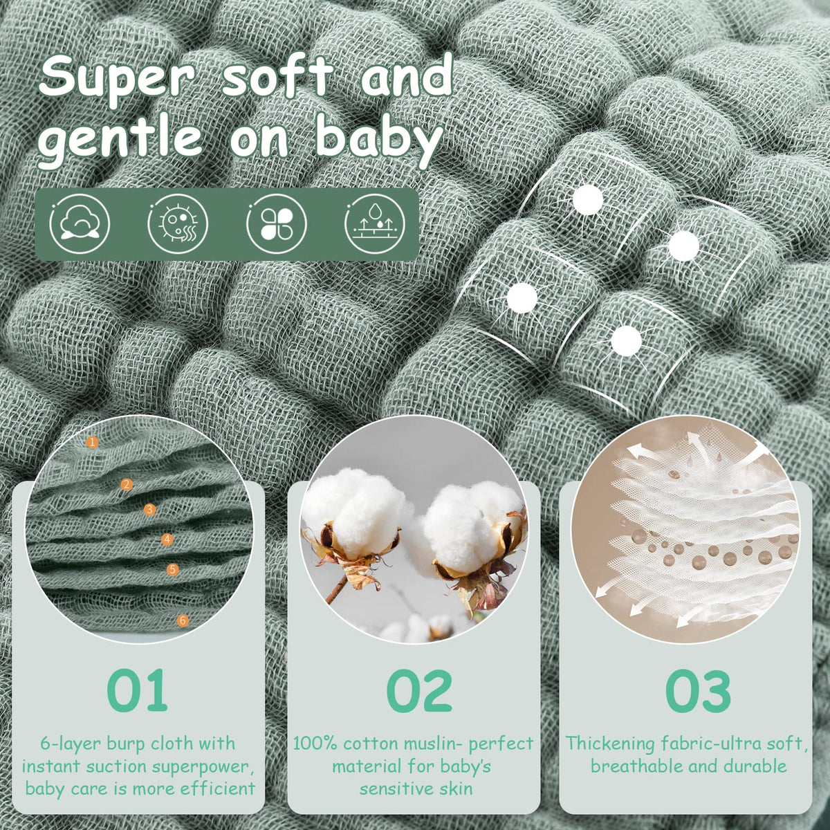 Looxii Muslin Baby Burp Cloths, Absorbent Brup Rags 6 Pack Set for Baby