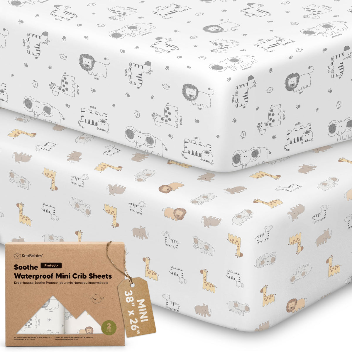 2pk Mini Crib Sheets Fitted 38x26 Pack N Play Mattress Sheet (Bumble Bear)